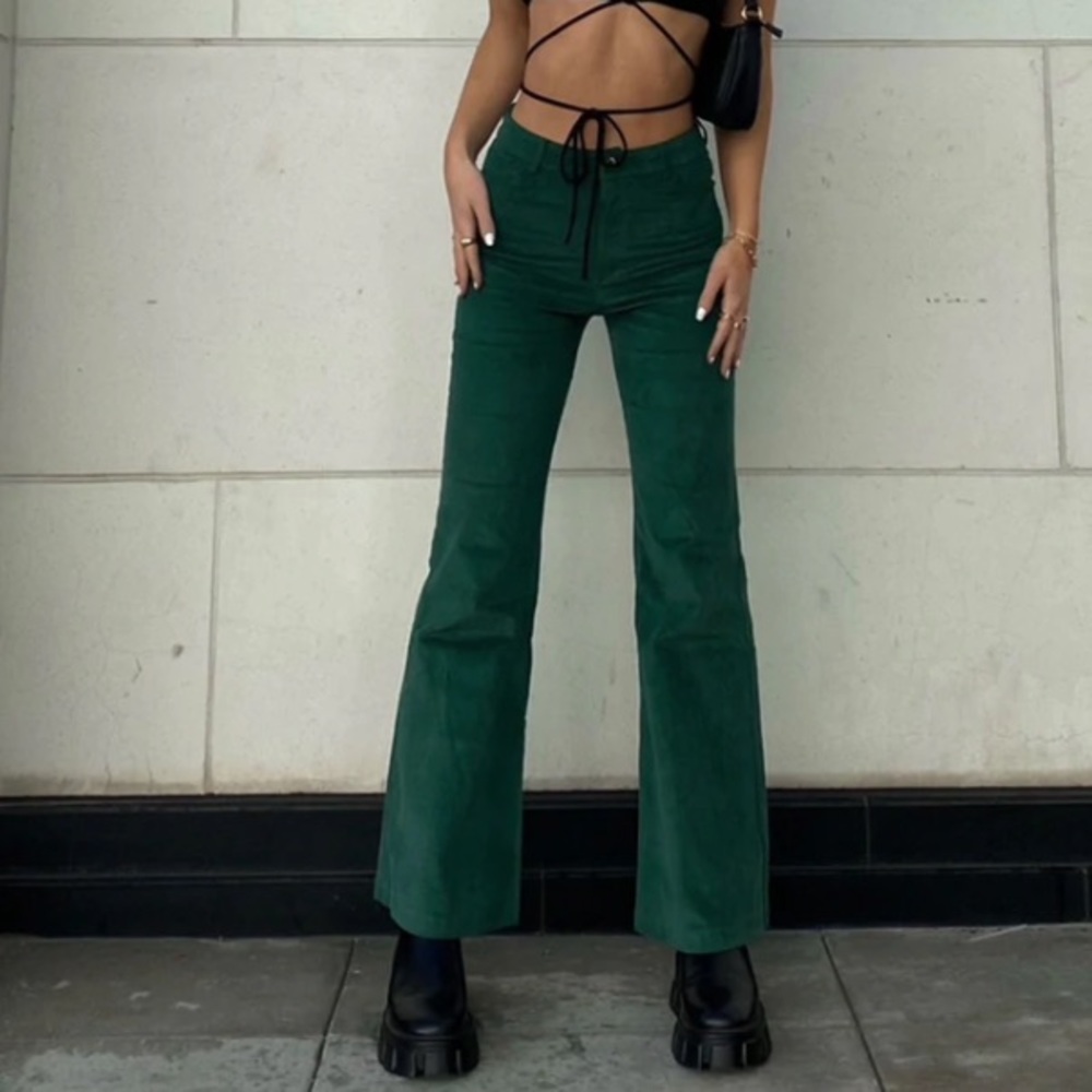 Green flare pants